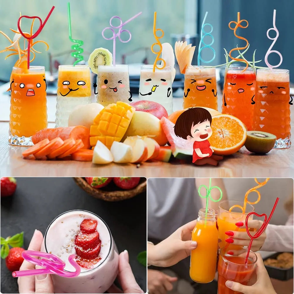 10 Assorted Silly Plastic Drinking Straws - BPA-Free, Unique Party Decor for Festive Occasions, Bulk Variety Pack
