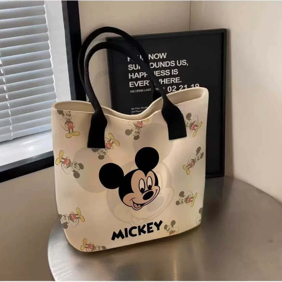 Disney Mickey Mouse & Minnie Canvas Shoulder Bag – Large Capacity Casual Tote Handbag for Women & Students, Versatile School & Daily Use Bag