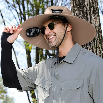 Men’s Quick-Dry Bucket Hat – Large Sun Hat with USB Rechargeable Solar Fan for Hiking, Camping & Fishing