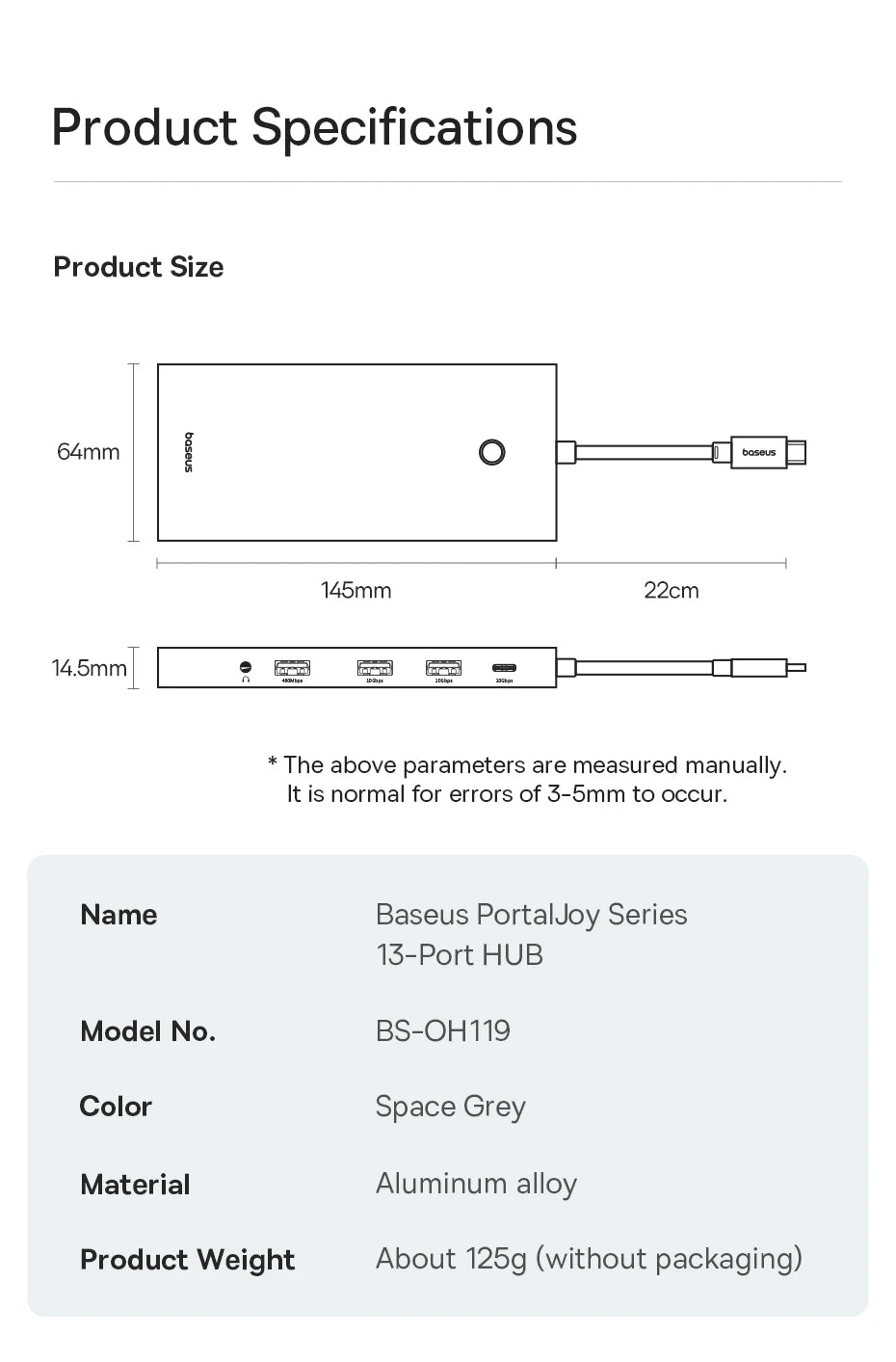 Baseus 13-in-1 USB-C Hub – HDMI, DP 4K 60Hz, RJ45, VGA, PD 100W, USB-A Adapter for MacBook & PC