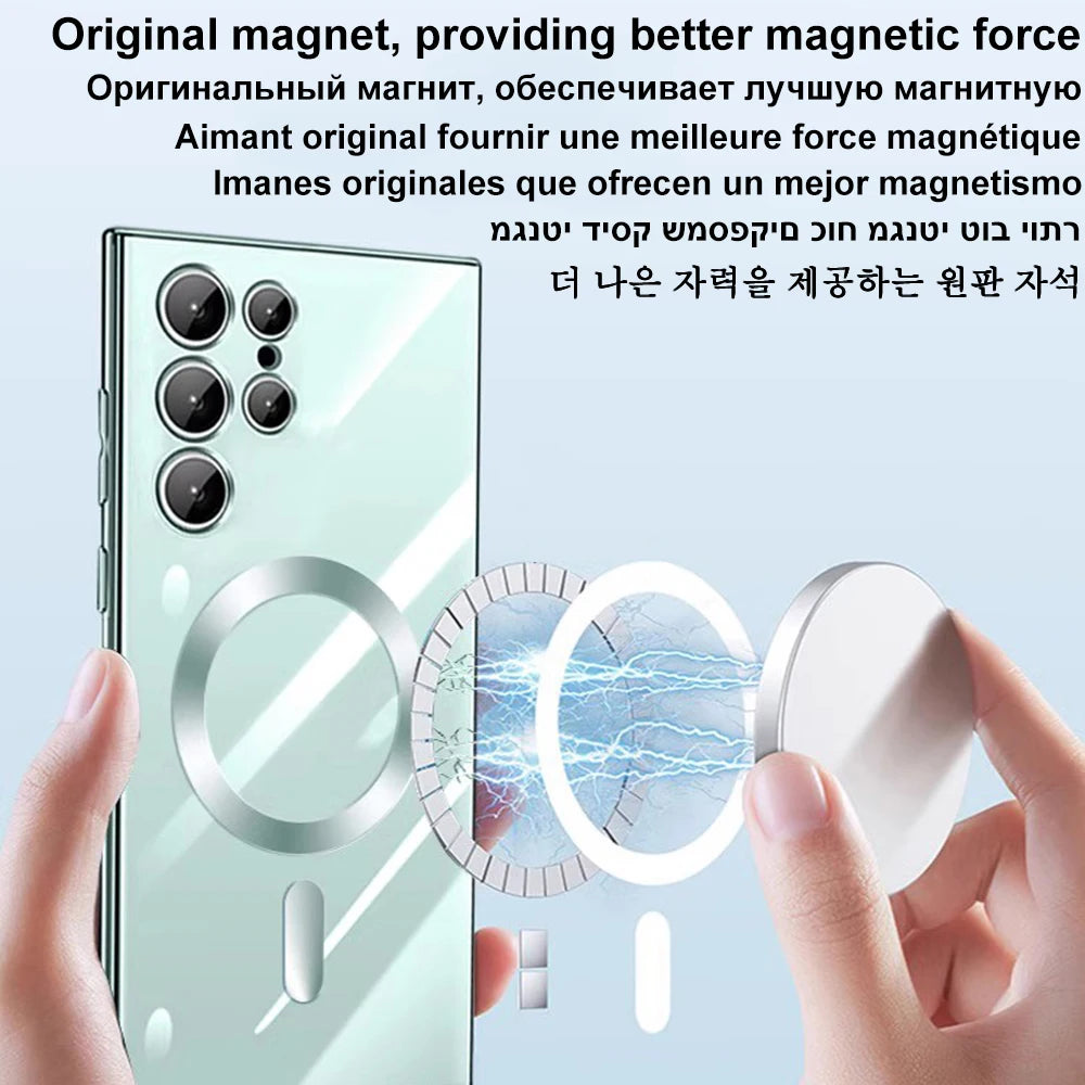 MagSafe Magnetic Plated Phone Case - 4K Glass Full Camera Protection Cover for Samsung Galaxy S24 Ultra S23 FE S22 Plus S21 Series