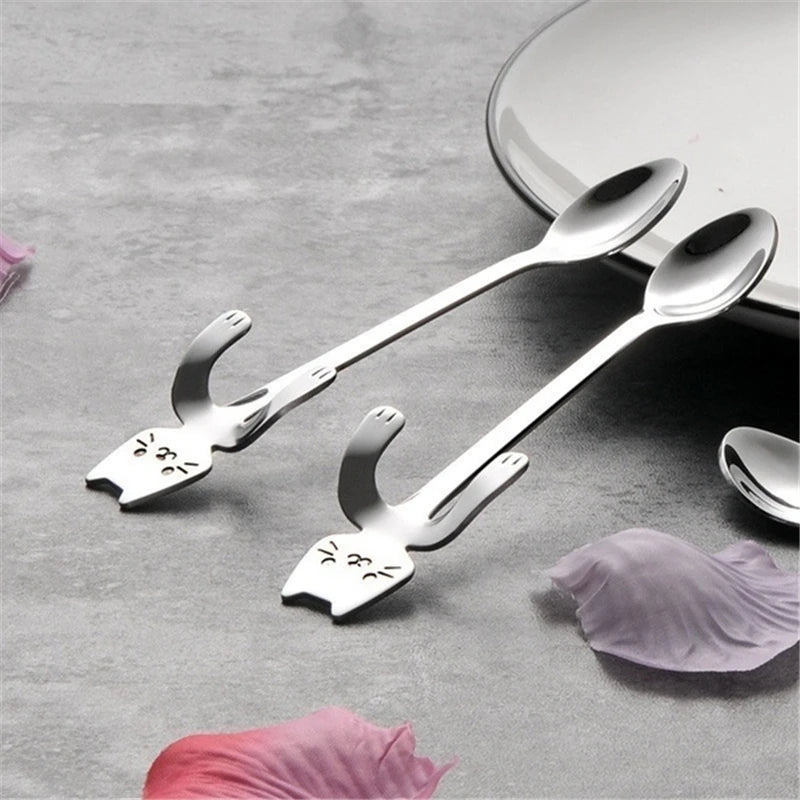Stainless Steel Cat-Shaped Coffee Spoon – Cute Teaspoon Dessert & Ice Cream Mini Scoop for Kitchen Tableware