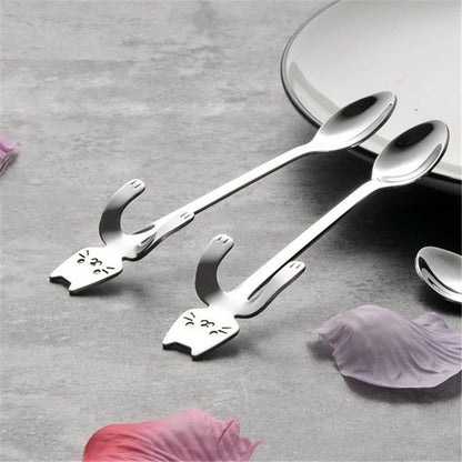 Stainless Steel Cat-Shaped Coffee Spoon – Cute Teaspoon Dessert & Ice Cream Mini Scoop for Kitchen Tableware