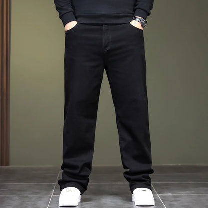 Big Size Men’s Black Jeans – Wide-Leg Denim Pants for 45–150kg, Comfortable Fit Hombre Trousers