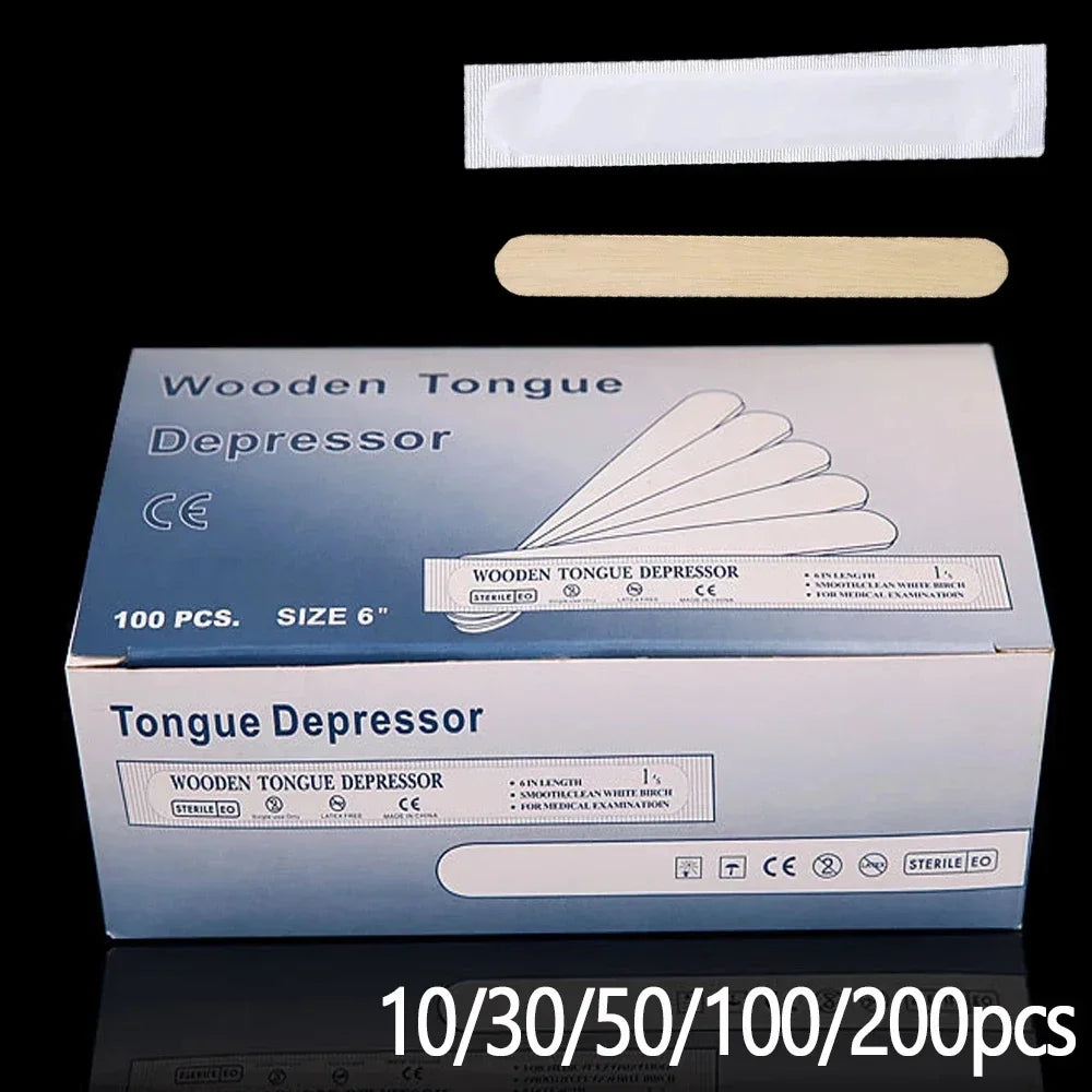 Tattoo & Waxing Wooden Sticks - Disposable Tongue Depressors, Sterilized Beauty Tools, 10/30/50/100/200PCS