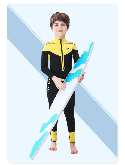 Children's 2mm/3mm Neoprene Wetsuit – One-Piece Long Sleeve Diving Suit for Cold Protection, Sunscreen, Surfing, Swimming & Snorkeling