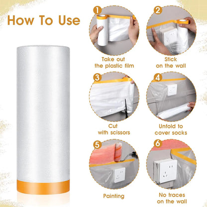 Pre-Taped Protective Masking Film – Plastic Sheeting for Car, Furniture & Floor Painting Protection