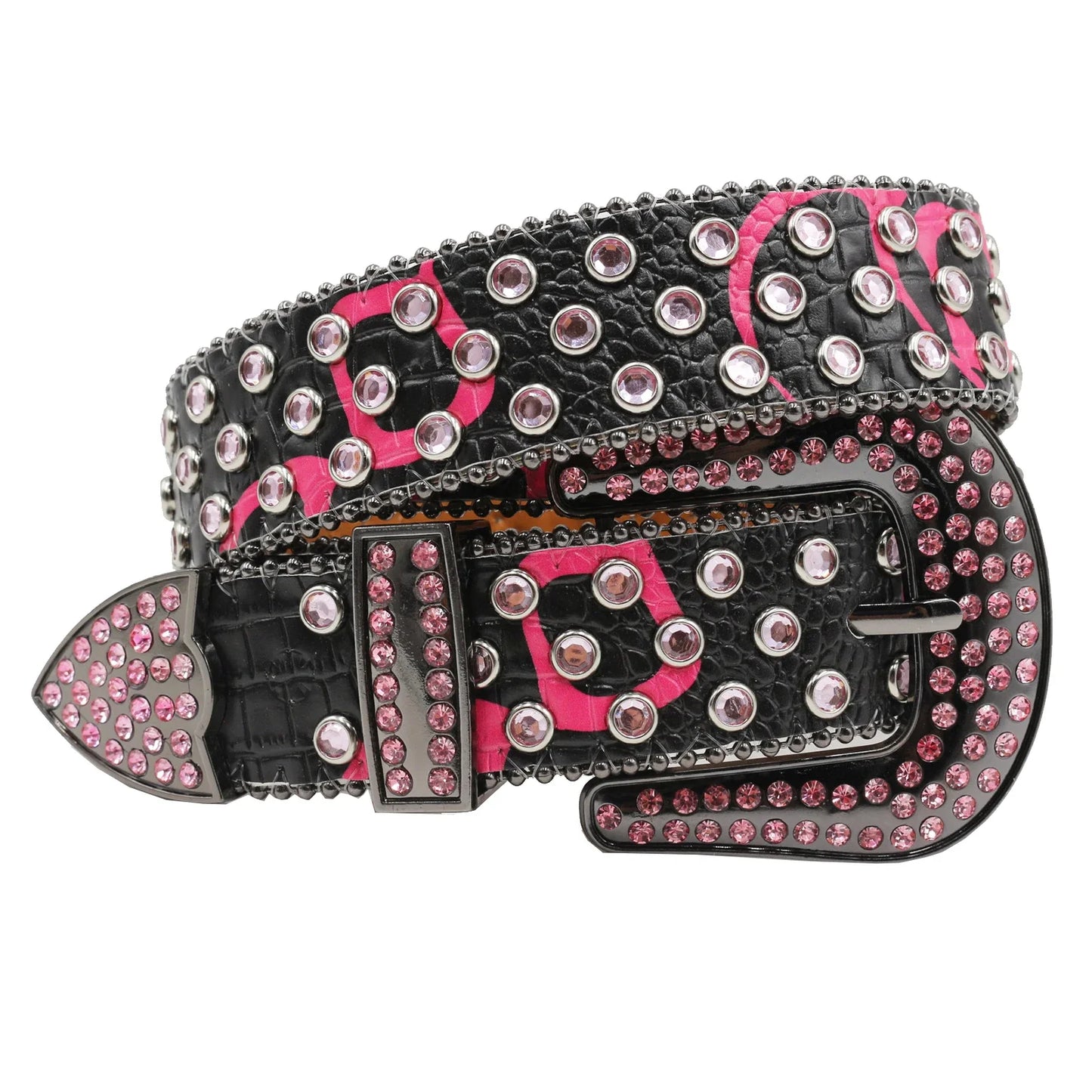 Women’s Rhinestone Skull Leather Belt – Luxury Designer Studded Strap for Jeans, White & Black