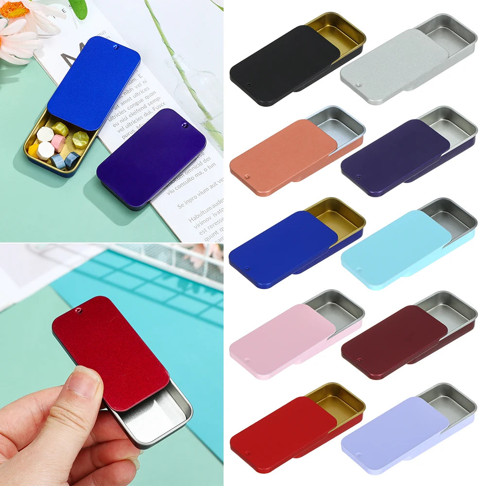 Metal Rectangular Mini Tin Box – Hinged Push-Top Candy, Pill & Small Storage Container