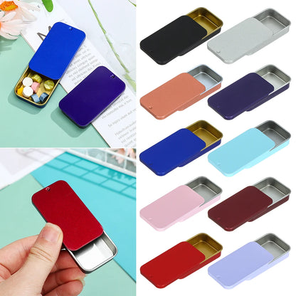 Metal Rectangular Mini Tin Box – Hinged Push-Top Candy, Pill & Small Storage Container