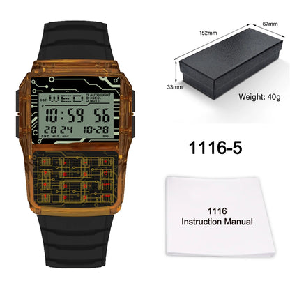 Transparent Plastic Calculator Watch - Men’s Multifunction Luminous LED Digital Computer-Style Wristwatch