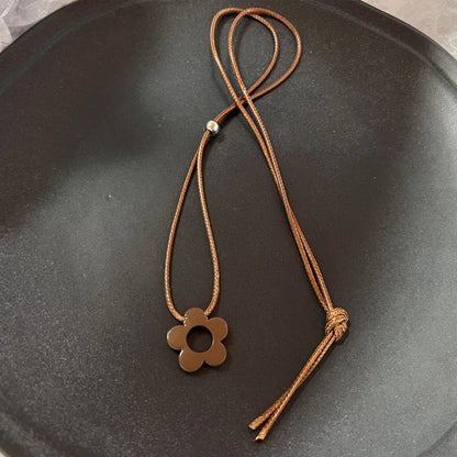 Vintage Natural Stone Pendant Necklace - Brown Geometric Long Leather Rope Chain Jewelry Gift for Women