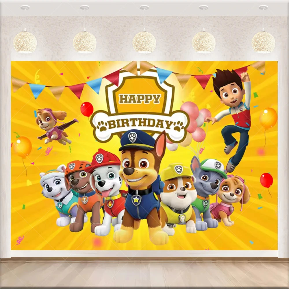 PAW Patrol Anime Birthday Party Backdrop – Puppy Dog Photography Background Cloth for Kids Birthday & Baby Shower Decorations Boy Gift