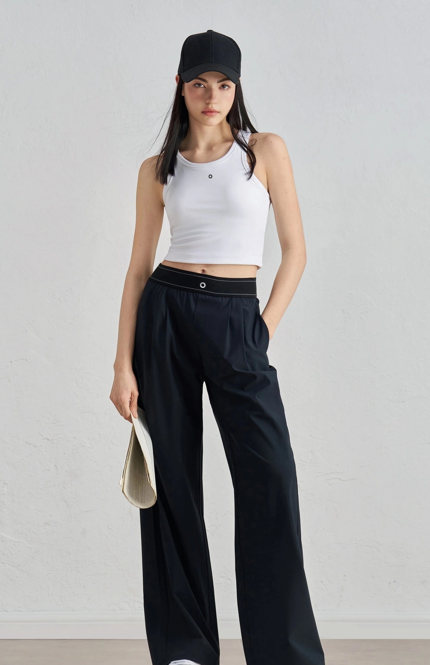 Women’s Summer Sports Yoga Pants – Wide Leg, Elastic Waist, Quick-Dry Black Fitness Trousers