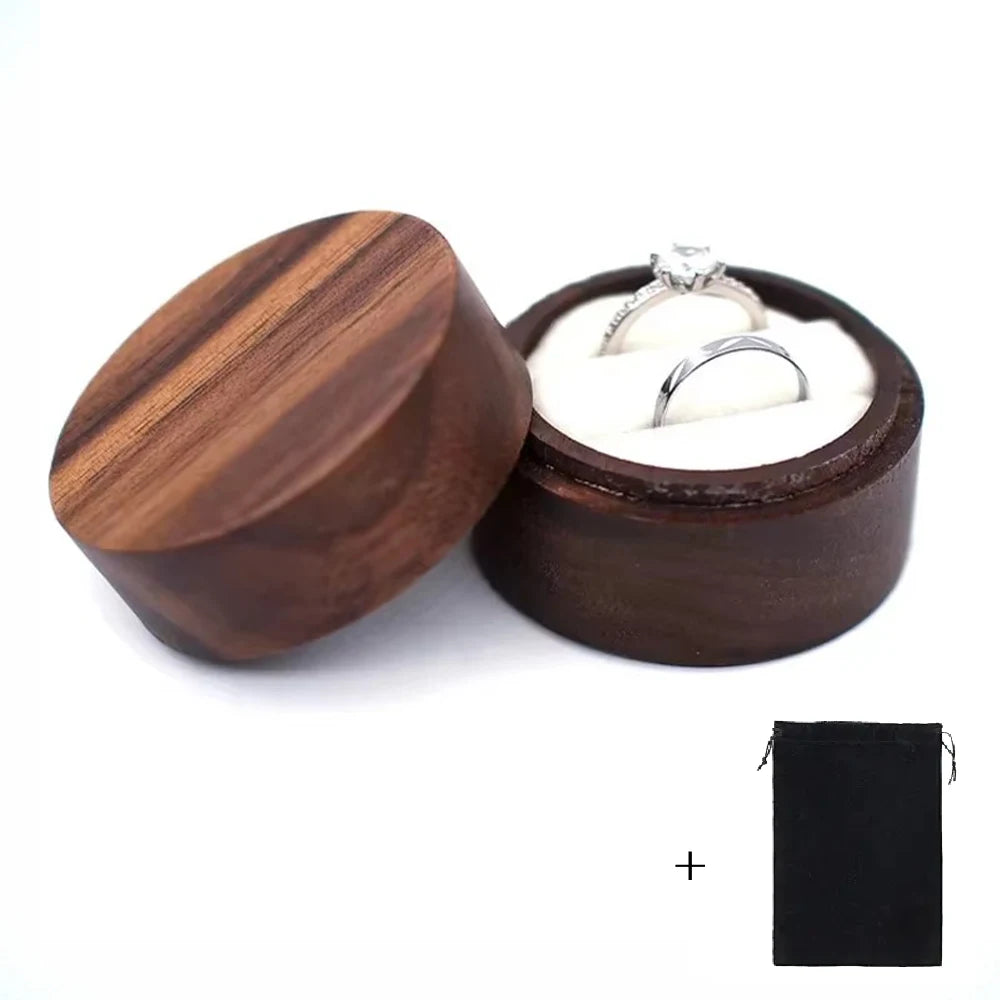 Custom Logo Wooden Ring Box – Engraved Walnut Wood Wedding & Engagement Box with Name & Date