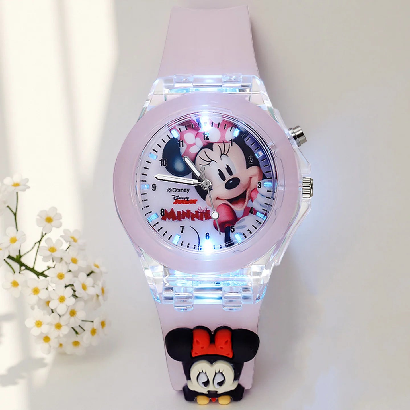 Mickey Kids Flash Light Watch - Rubber Strap Cartoon Toy Clock Gift for Girls
