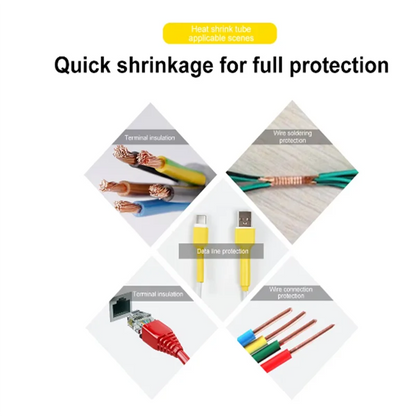 625pcs Heat Shrink Tubing Set – 2:1 Black Thermoresistant Polyolefin Sleeving for Wire & Cable Wrapping