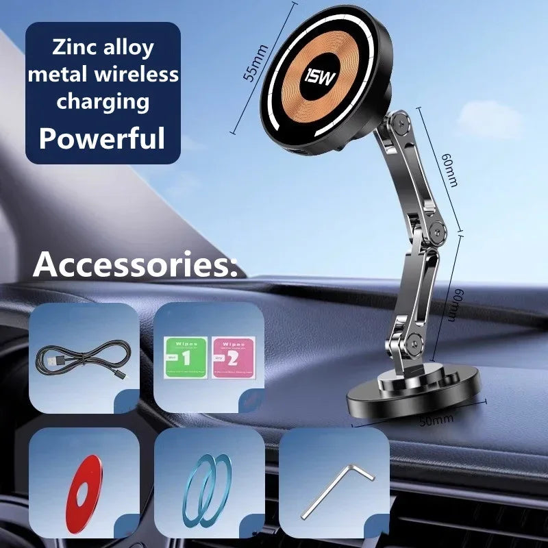 Magnetic Wireless Car Charger Stand – Fast Charging Mount & Phone Holder for MagSafe iPhone 15/14/13/12 Series