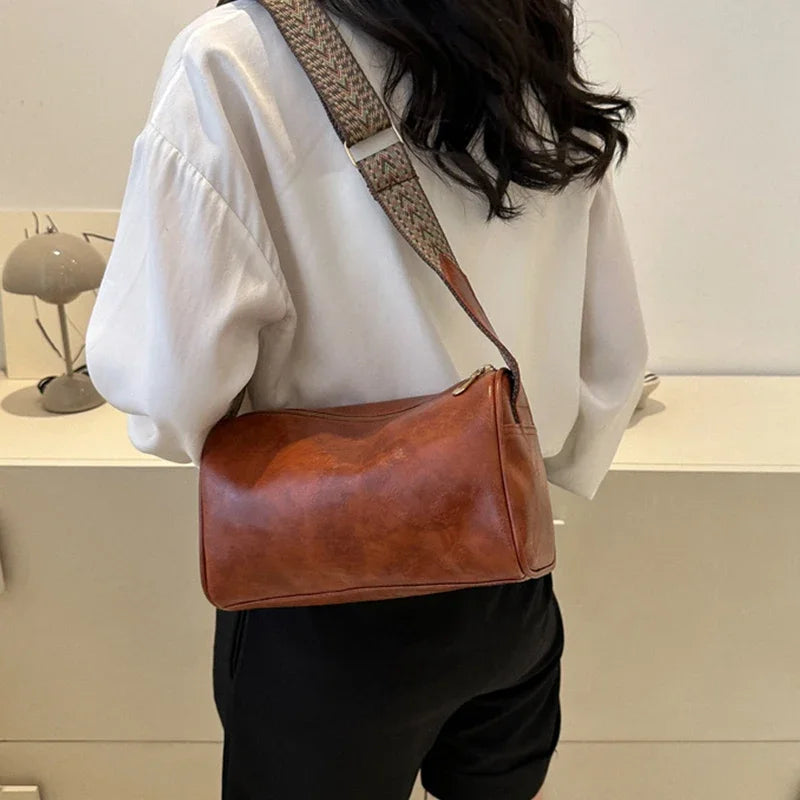 Vintage PU Leather Boston Handbag – Small Women’s Crossbody Purse for Casual Travel & Fashion