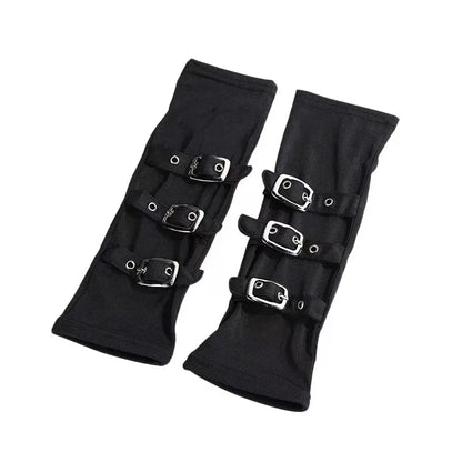 Punk Style Rivet Gloves – Cool Metal Buckle Fingerless Sleeves for Women, Sun Protection Gothic Fashion Arm Gloves & Streetwear Accessories