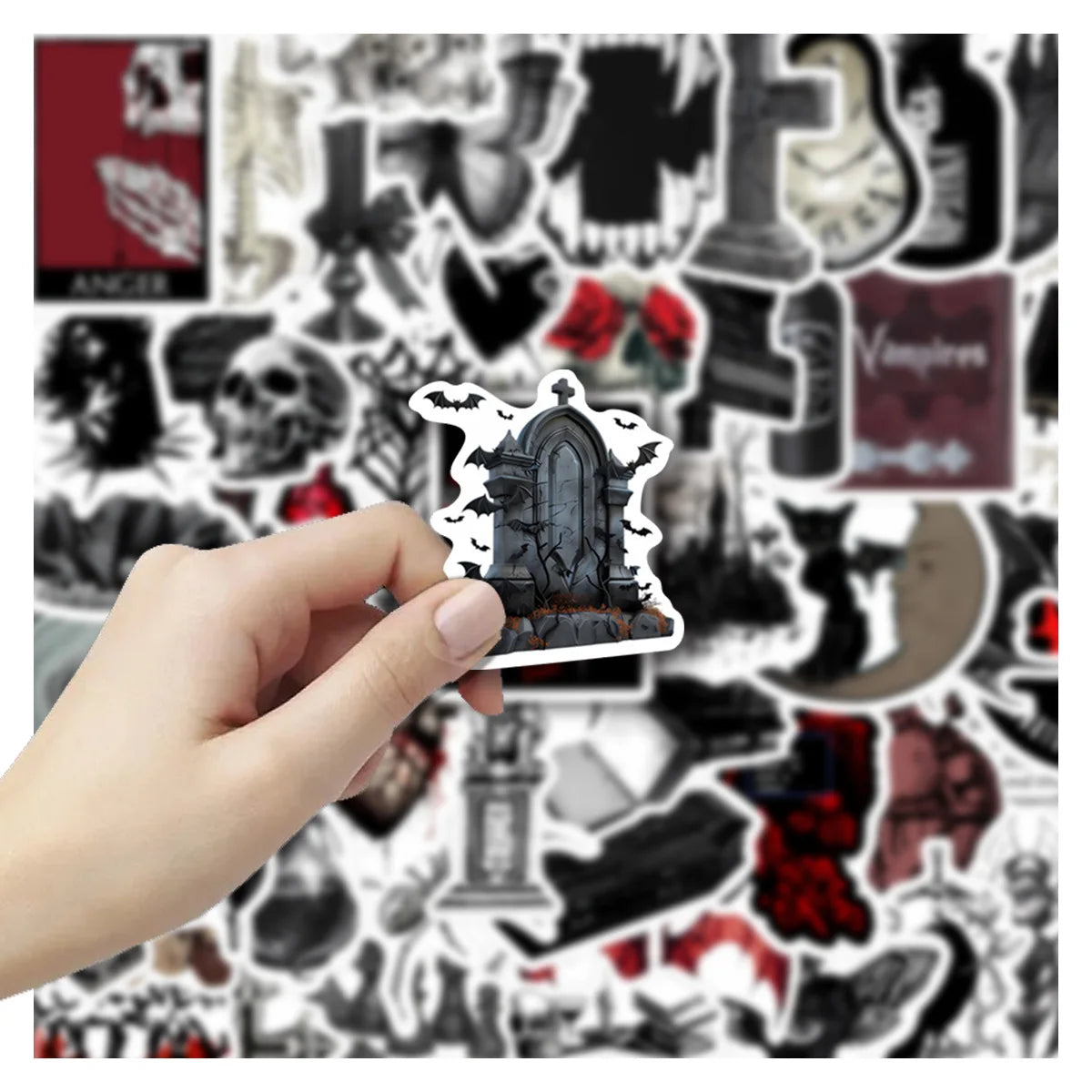 Gothic Vampire Stickers – 50PCS Waterproof Horror-Themed Decals for Scrapbooking, Phones, Luggage & Skateboards