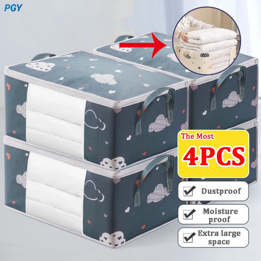 Big Capacity Storage Bag – 4/2/1PCS Moisture & Dust-Proof Organizer for Quilts, Clothes, Duvets, Blankets, and Luggage