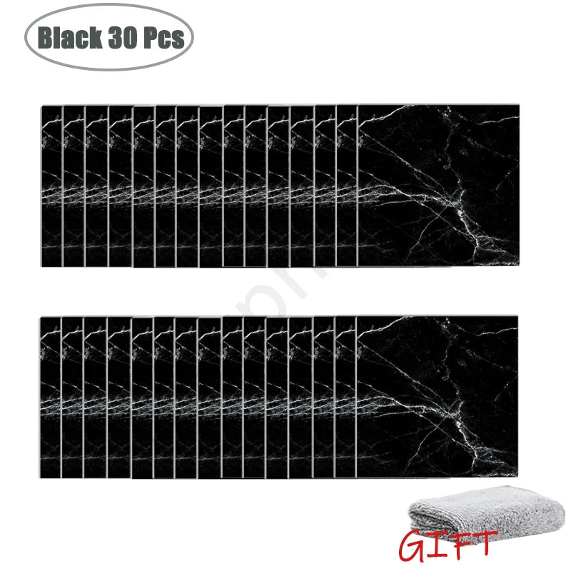 10-50Pcs PVC Marble Wall Stickers — Self-Adhesive Thickened Waterproof Tile Stickers for Bathroom Kitchen Floor Home Decor