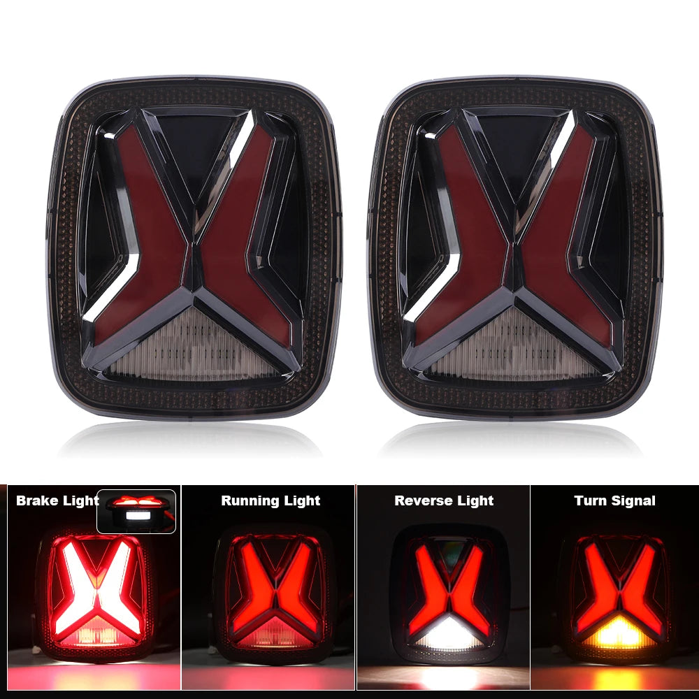 LED Rear Tail Lights for Jeep Wrangler CJ TJ YJ 1998–2006 – X-Shape Smoked Brake & DRL Lamps 12V Universal Fit