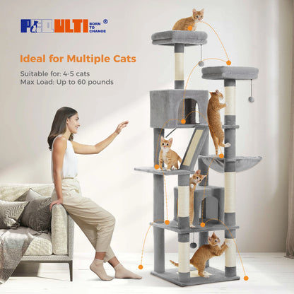 Large Cat Tree Tower – Multi-Level Plush Indoor Cat Condo with Scratching Posts, Boards, Perches & Caves