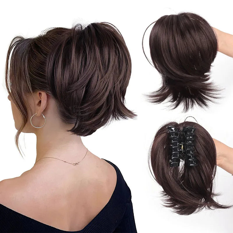 Messy Bun Hair Piece – Claw Clip-in Short Straight Ponytail Extension, Tousled Updo Bun for Women & Girls