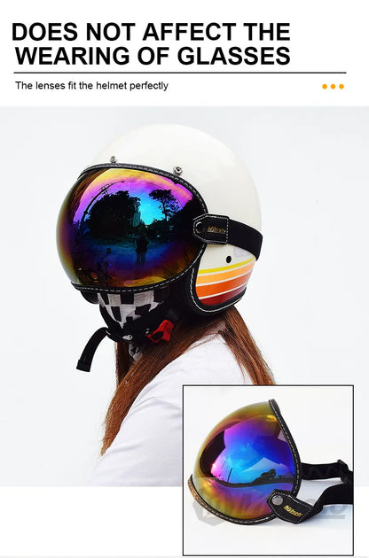 Universal Motorcycle Helmet Sun Visor – Anti-UV Windproof Bubble Lens for Open Face 3/4 Helmets