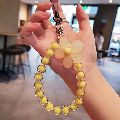 Colorful Macaron Beaded Phone Lanyard Wrist Strap – Anti-Lost Short Handheld Mobile Phone Chain Pendant for Women