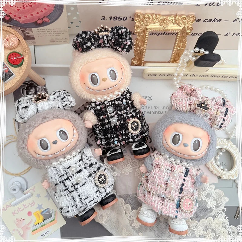 17cm Labubu Doll Accessories - Luxury Sweet Woolen Suit, Crossbody Bag & Princess Shoes Set