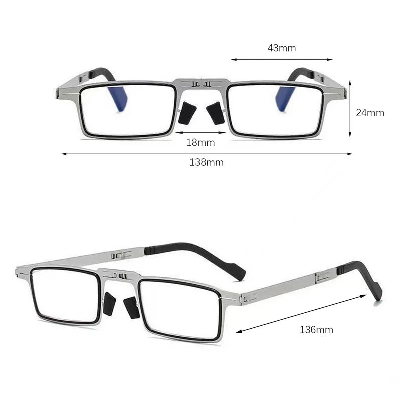 Portable Smart Folding Reading Glasses: Blue Light Blocking Metal Eyeglasses for Men - Round and Square Frames, Diopters for Presbyopia
