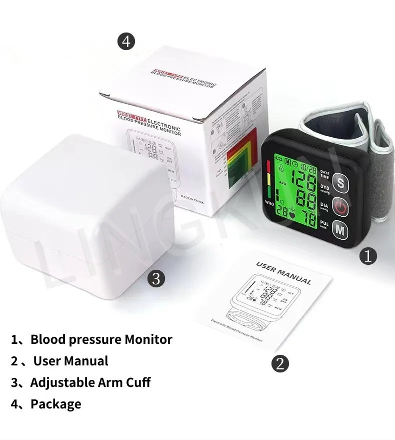 English Voice Digital Wrist Blood Pressure Monitor – High-Accuracy Electronic Sphygmomanometer Tonometer