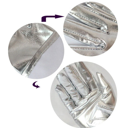 Gold Silver Metallic Faux Leather Short Gloves – Sexy Wet Look Party, Evening & Performance Mittens Handwear