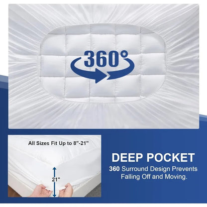 Twin XL Mattress Topper for Back Pain - Extra Thick Pillow Top Mattress Pad with 8-21 Inch Deep Pocket