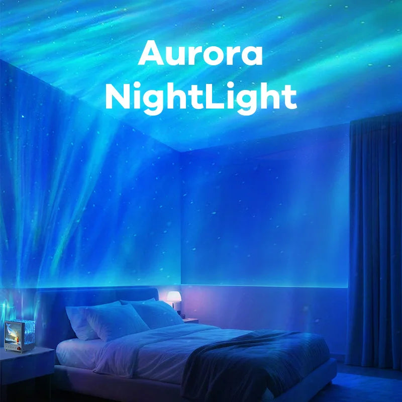 Aurora Box Projector Night Light – Bluetooth Ambient Bedroom Lamp with White Noise, Stepless Dimming & Relaxing Decor Lighting