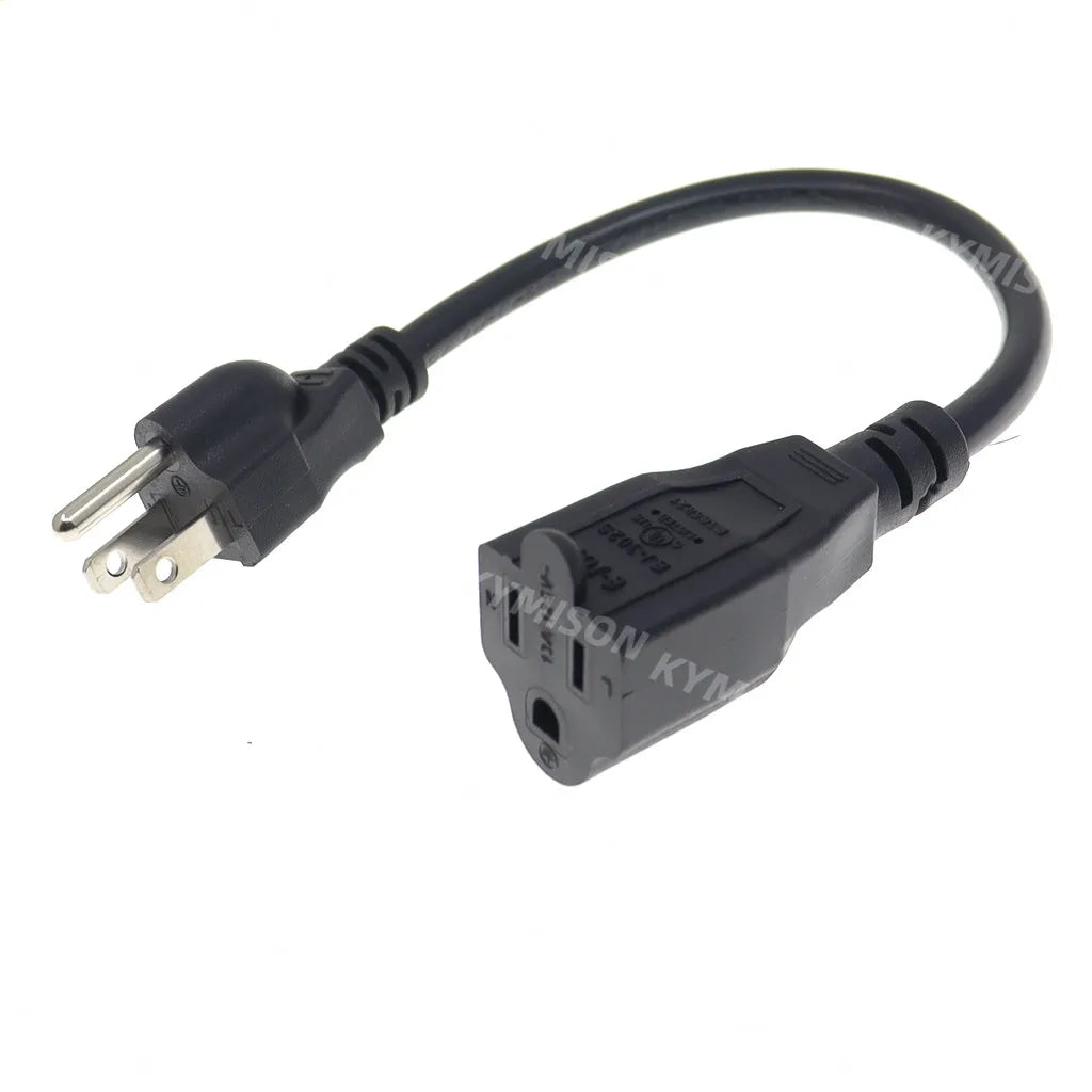 USA 3-Prong Extension Power Cord – NEMA 5-15P to 5-15R Plug Socket, 0.3m/0.5m/1m/2m Length Options