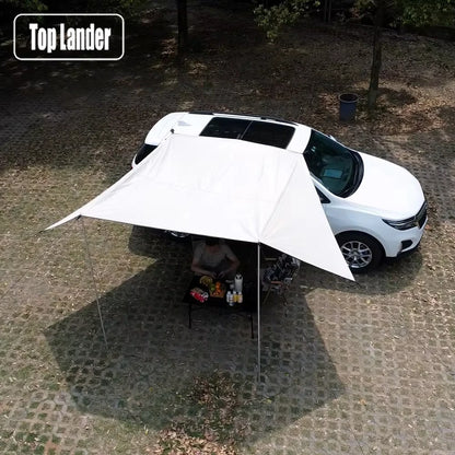 Manta Ray Car Side Awning – Black Coating Tarp with Suction Cup Anchor, Waterproof UV Protection for Outdoor Camping & SUV Shade