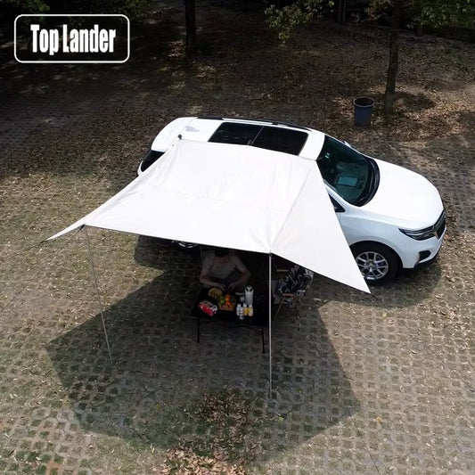 Manta Ray Car Side Awning – Black Coating Waterproof Tarp with Suction Cup Anchor for SUV Camping & Shade