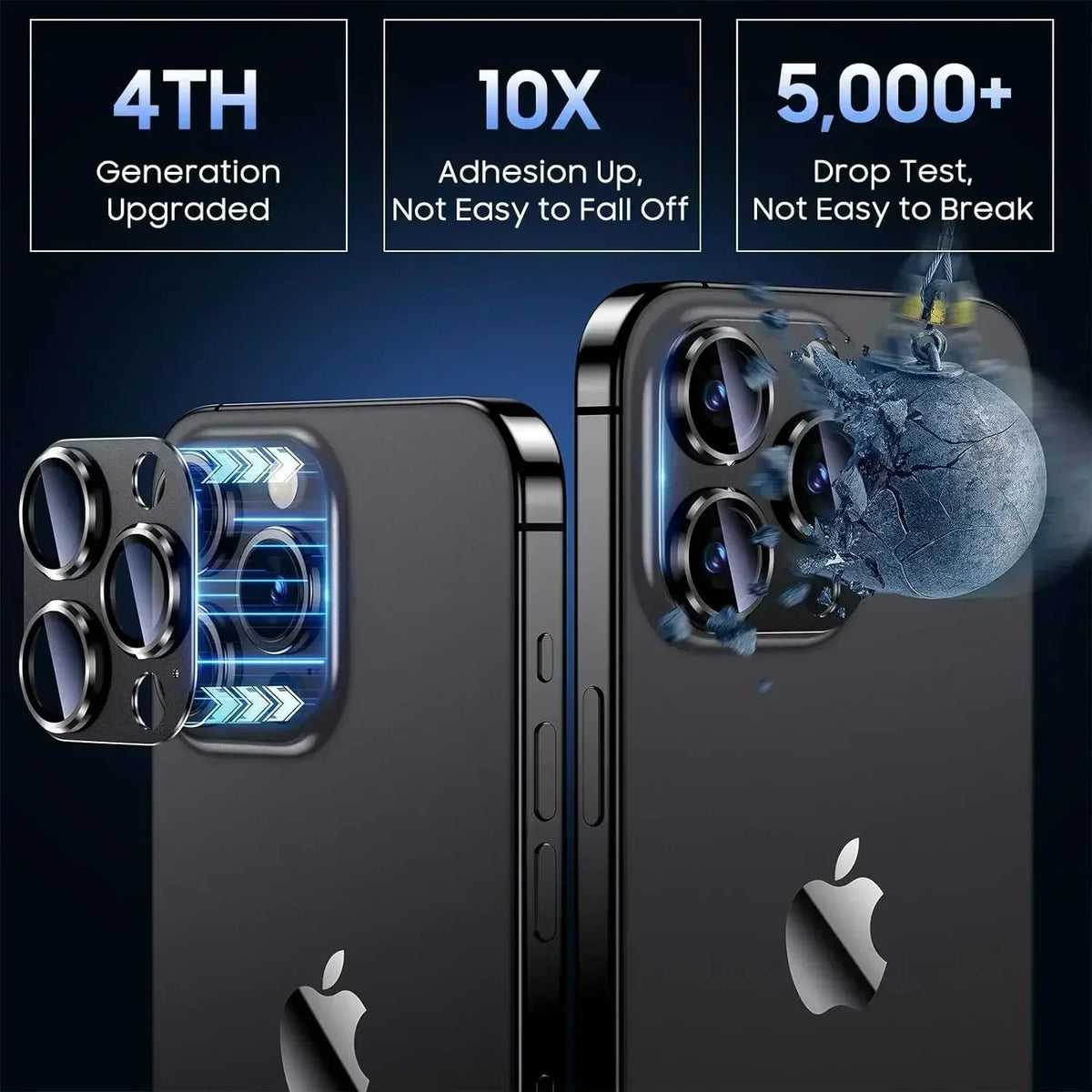 Titanium Black Camera Lens Protector - Metal Glass Cover for iPhone 13 to 15 Pro Max