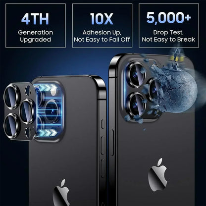 Titanium Black Camera Lens Protector - Metal Glass Cover for iPhone 13 to 15 Pro Max