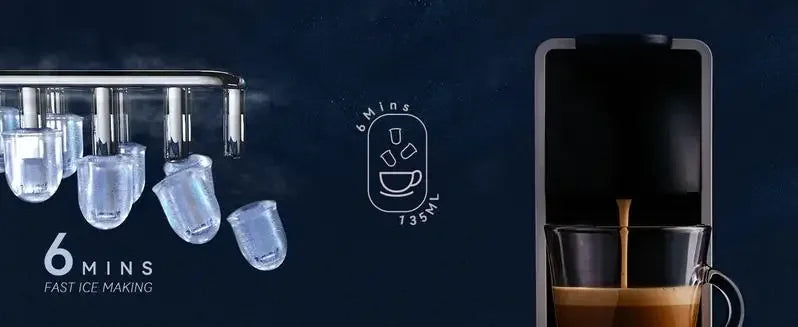 Ecozy Portable Countertop Ice Maker - Makes 9 Ice Cubes in 6 Minutes, Includes Ice Bags, Scoop & Basket for Kitchen