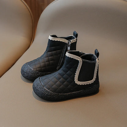 Autumn Winter Baby Girls Boots — Waterproof, Windproof, Non-Slip Plush Ankle Shoes for Kids