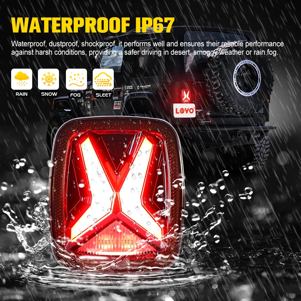 LED Rear Tail Lights for Jeep Wrangler CJ TJ YJ 1998–2006 – X-Shape Smoked Brake & DRL Lamps 12V Universal Fit
