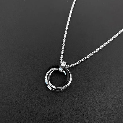 Men’s Hip Hop Three Ring Necklace – Titanium Steel Red Pendant, Fade Resistant Statement Jewelry