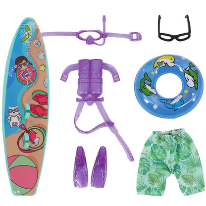 Ken Doll Accessories Set – Clothes, Shoes, Surfboard, Guitar, Violin & More for Kids Birthday Gift