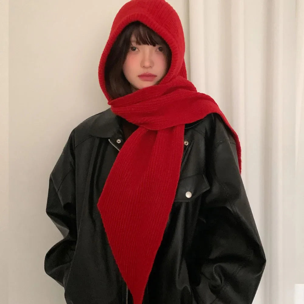 Y2K Balaclava Beanie Hat & Scarf – Thick Knit One-Piece Winter Neck Warmer Retro Style