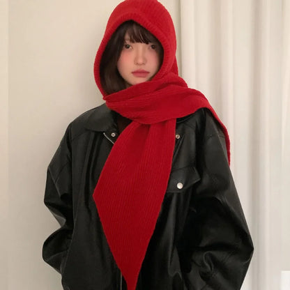 Y2K Balaclava Beanie Hat & Scarf – Thick Knit One-Piece Winter Neck Warmer Retro Style